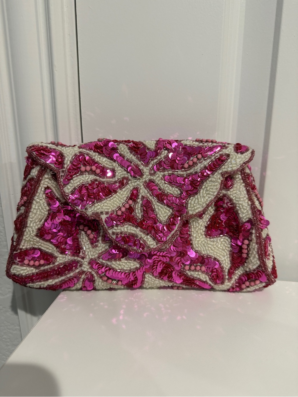 By Anthropologie Scalloped Sequin Beaded Crossbody Clutch